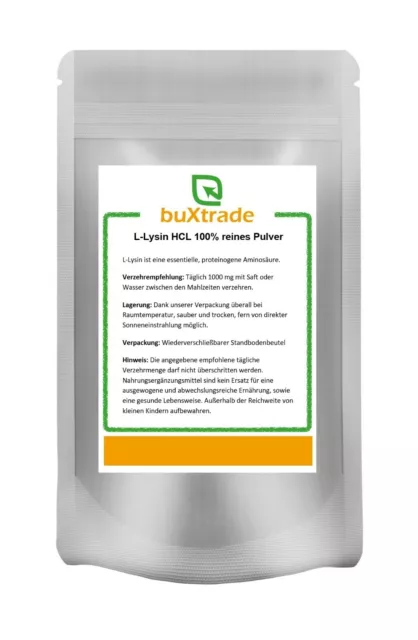 2x 500g L-LYSINE Poudre Acide Aminé Lysine Hcl Lysine 100% Pure
