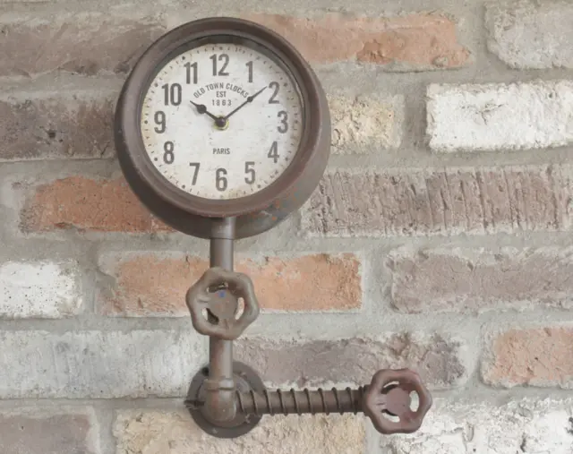 Industrial Wall Clock Metal Pipe Retro Vintage Steampunk Factory Aged 38cm