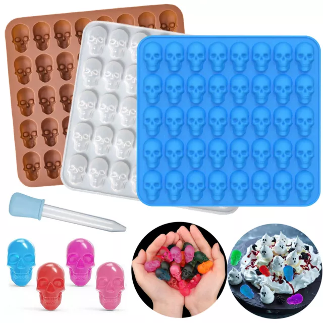 2pcs 40 Cavity Gummy Skull Candy Mould Halloween Ice Tray Silicone Jelly Mold