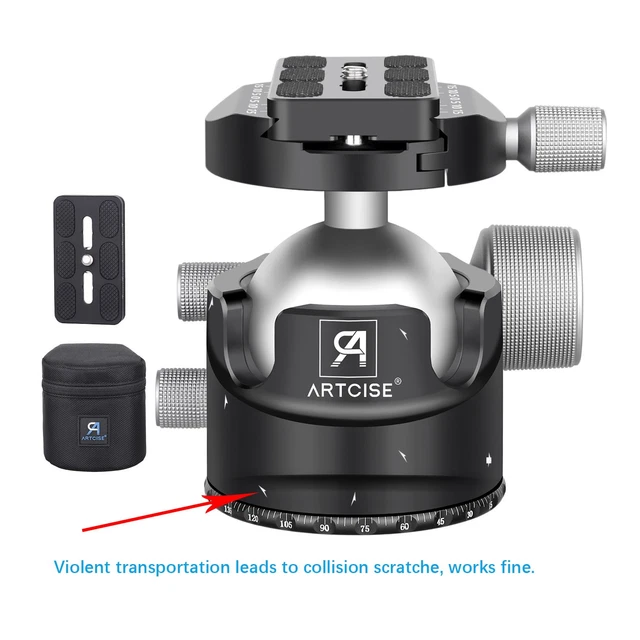 ARTCISE 52mm Low Profile Ball Head Tripod Head - All Metal CNC, 66lb Load, With 2 Quick Release Plates For DSLR/Camcorder