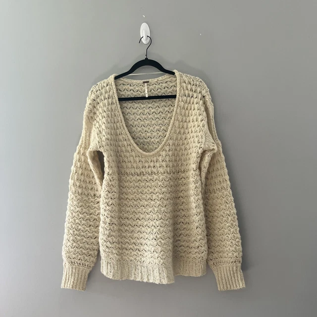 Free people crashing waves v neck sweater in cream oversized neutral size XS