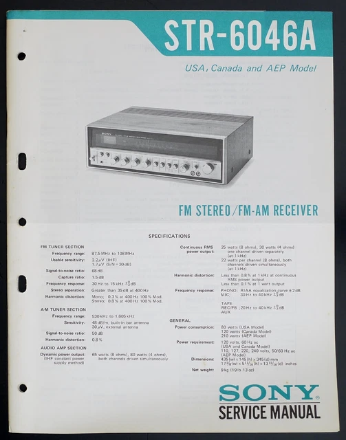 ORIGINAL SONY STR6046A FM/AM Receiver ServiceManual/Diagram/Parts
