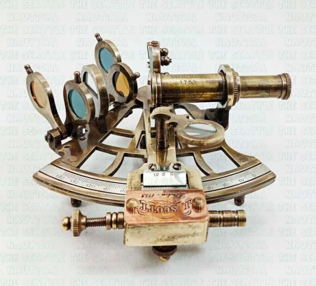 Antique J.Scott brass nautical 4" sextant maritime compass with wooden box gift