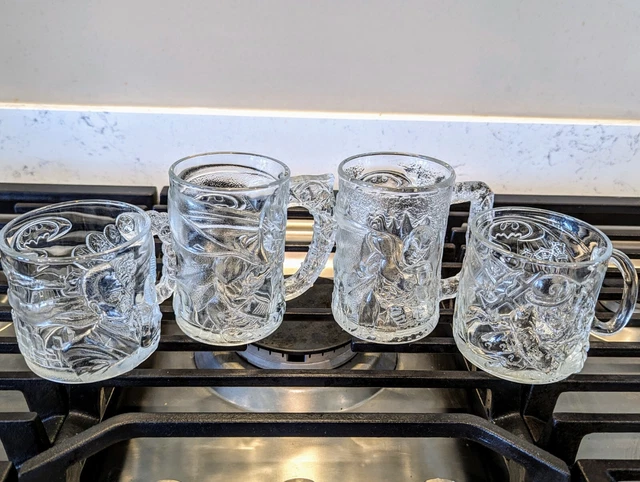 Vintage McDonald’s Batman Forever Glass Mugs Cups 1995 Complete Set of 4