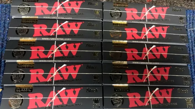 10 x Packs RAW Black Classic King Size Slim Rolling Papers Only £7.49