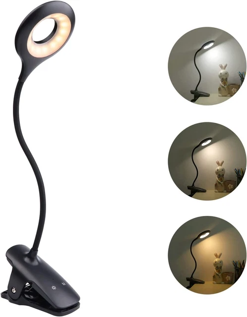 Lampada da Scrivania Clip Pinza Portatile Ricaricabile USB 24 LED Drimmerabile