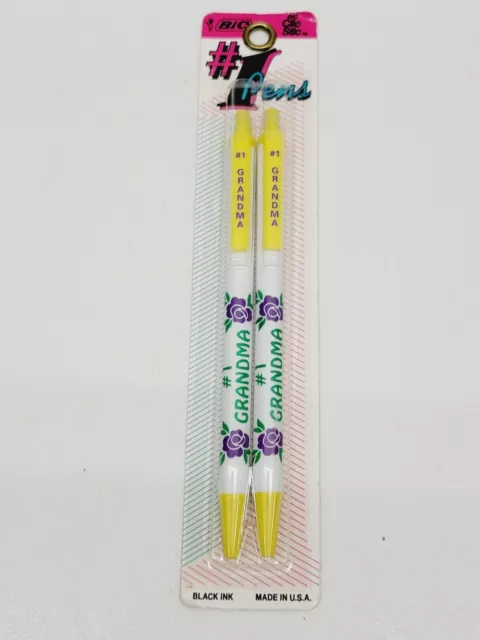 Vintage #1 Grandma Pair Of Pens Bic Clic Stic Purple Flowers Sealed