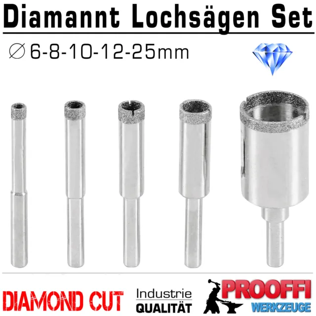 5-tlg Granit Fliesen Diamant Bohrkrone Bohrer Für Glas Keramik Ø 6 8 10 12 25 mm