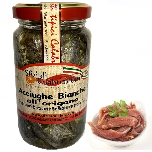 Acciughe Bianche all'origano NON Piccanti in olio  200g - Prodotti Calabresi