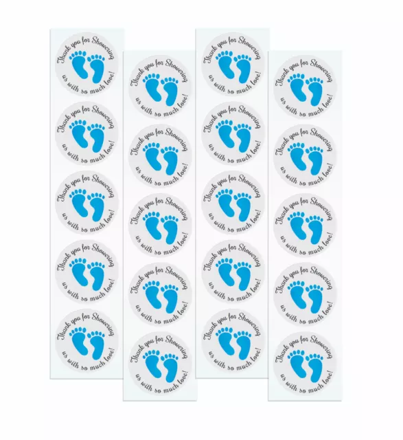 Baby Shower Stickers 50 Pack 1.5" Blue Feet Thank You For Showering Us With Love