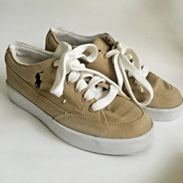 Polo Ralph Lauren Canvas Low Top Casual Sneakers Size 6 Beige Boat Shoes Womens