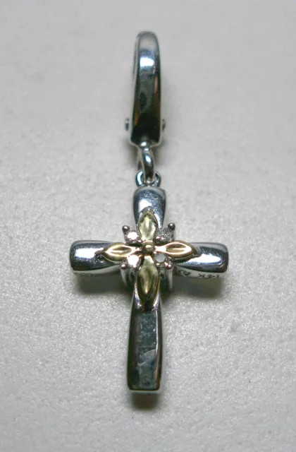 Brand New Sterling Silver & 14 Karat Yellow Gold Genuine Diamond Cross Charm