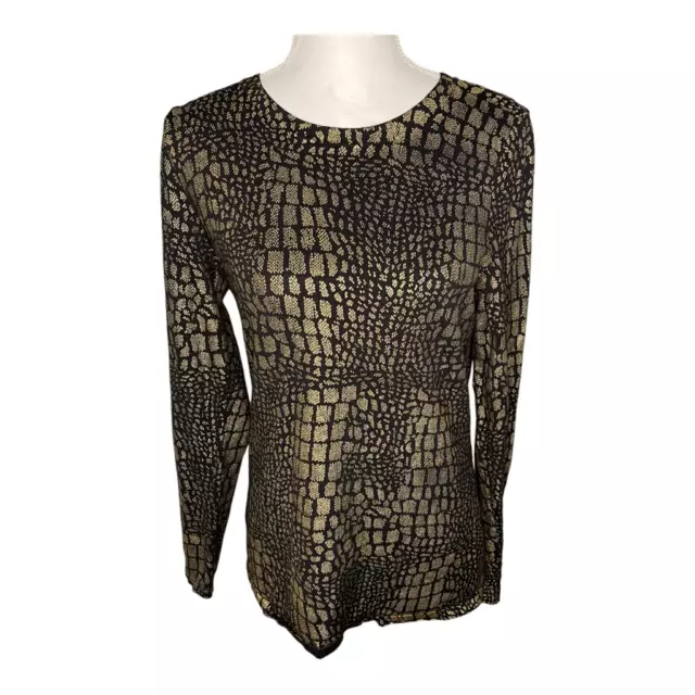 INC International Concepts Women's Medium Metallic Reptile-print Crewneck Top