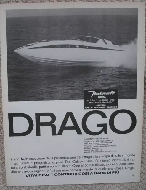 Drago Italcraft Barca 1977 Advertising Pubblicita Con Caratteristiche Tecniche