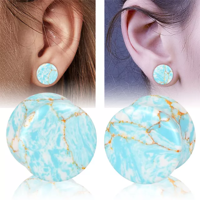 Pair of Double Flare Stone Organic Ear Plugs 2g-5/8" Gauge Tunnels Expander