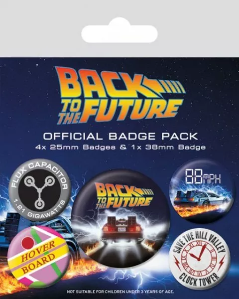 Retour vers le Futur pack 5 badges DeLorean Hoverboard Back to the Future 805597