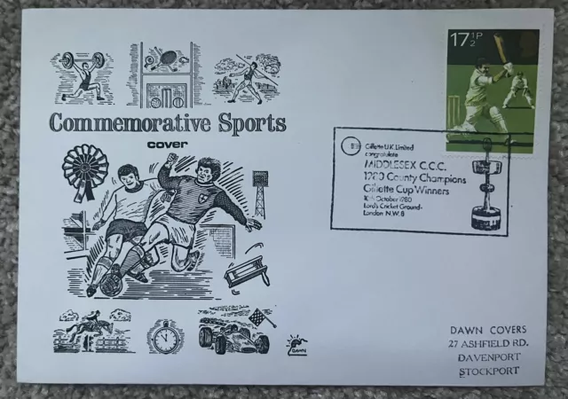 Commemorative Sports Middlesex CCC County Champions 1980 Dawn First Day Cover