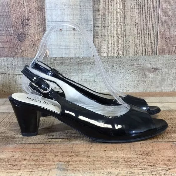 Taryn Rose Black Slingback Pumps Womens 39 9.5 Open Toe Heels