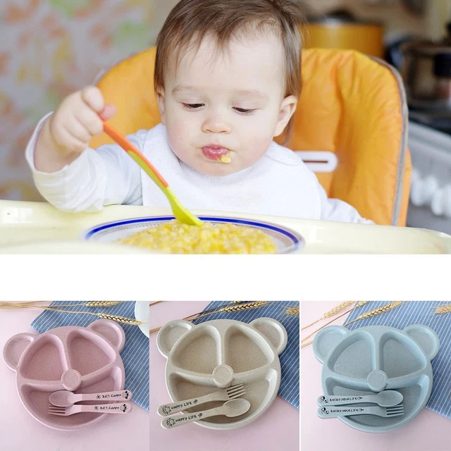 Tazón de alimentación para bebés niños Cuchara Tenedor Cuchara Tenedor Cuchara Juego Vajilla para comer para niños pequeños