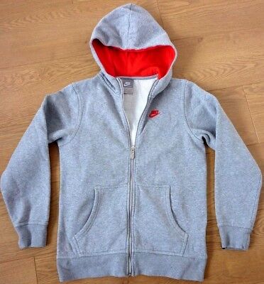 Nike Girl Long Sleeve Red Logo & Metal Zip Grey Hoodie Size Medium 10 - 12 yrs