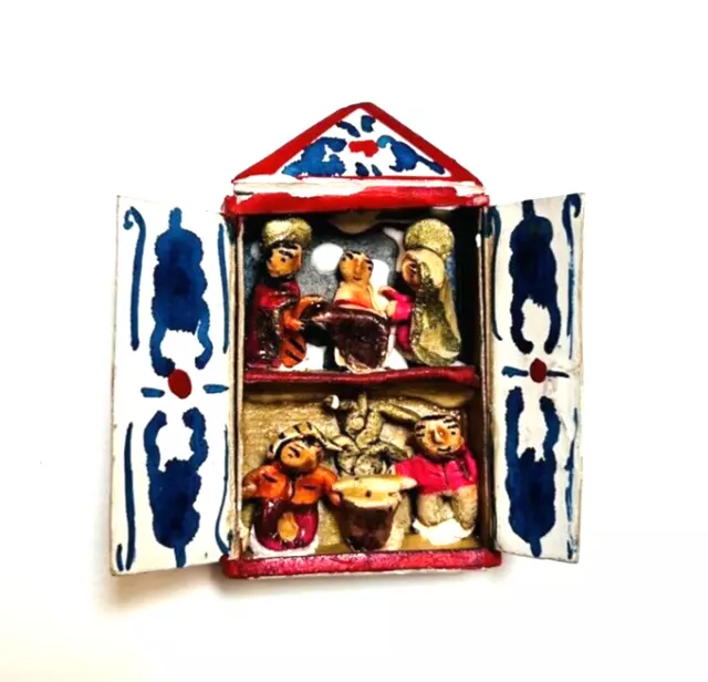 Handmade Peruvian Folk Art Diorama Nativity Retablo Peru Shadow Box 2 3/4" H