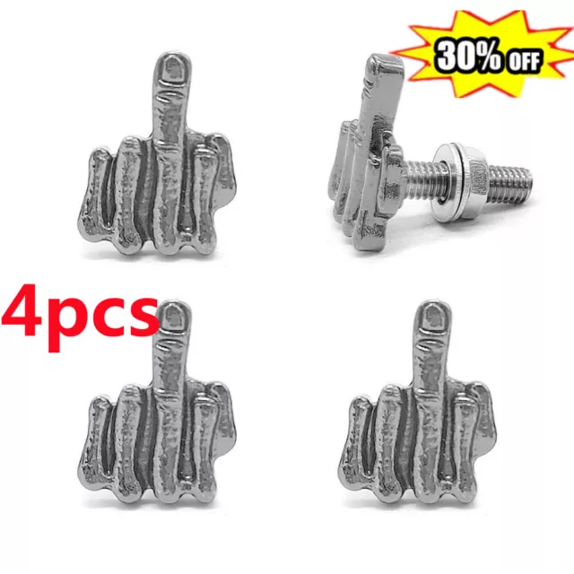 4pcs Middle flip off Finger up License plate bolts screw fastener Custom skull