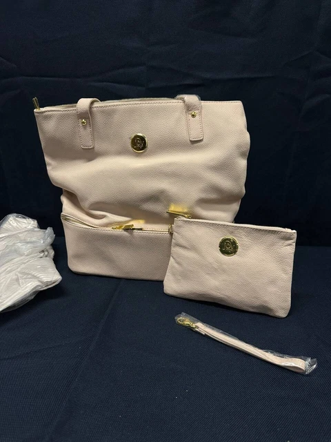 Joy Mangano White Double Decker Tote Bag, Wristlet, NWOT 9