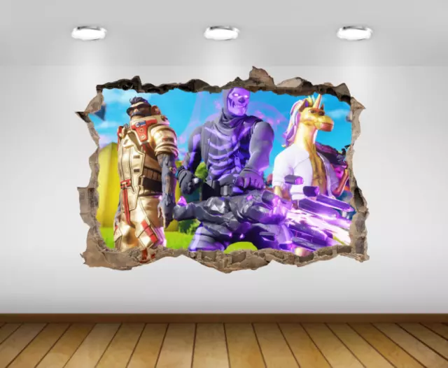 Fortnite Game Bedroom 3D Smashed Wall Stickers UK