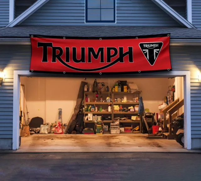 Triumph Motorcycles 2x8ft Banner Moto Racing Flag Man Cave Wall Decor Large Sign