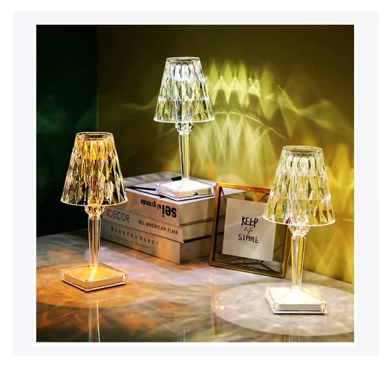 Lampada Da Tavolo Ricaricabile Effetto Cristallo Usb Cambio Colore Decorazione
