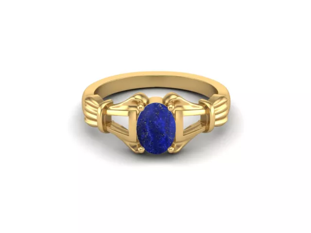 Solid 10k Gelbgold 7x5mm Ovale Form Natürlich Lapis Verlobung Damen Ring