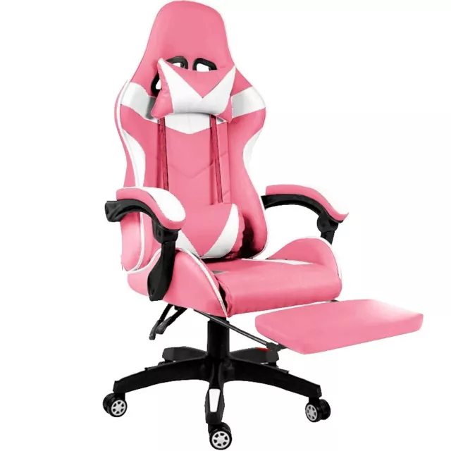 Sedia gaming scrivania poltrona ufficio girevole regolabile ecopelle bianco rosa