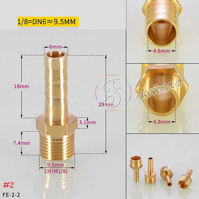 Raccordo Idraulico In Ottone Conico Filettato BSP 1/8 - 3/8 X Tubo A Coda Di Topo - Per Acqua E Gas