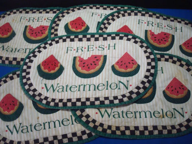 6 Vintage Quilted Placemats Reversible Watermelon Fabric Set Of 6 Summer Table
