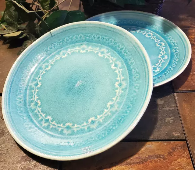 Roscher & Co Turquoise Stoneware Dinner Plates 10.75" x 2