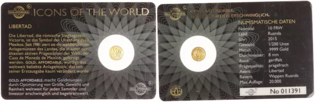 Ruanda 10 Amafaranga 2015 Libertad 1/200 Unze Gold - Stgl. in Coincard - GOLD