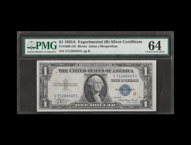 Rare 1935A $1 R Experomental Silver Certificate Pmg Choice Uncirculated 64