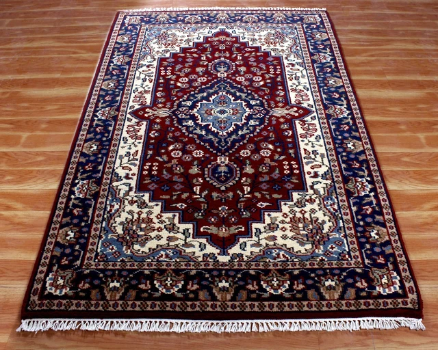 Turkish Hand-Knotted Oriental Wool Area Rug Parsian Living Room Red Carpet 4x6ft