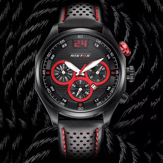 Men Fashion Military Sport Date Analog Quartz Leather Stainless Steel Wristwatch