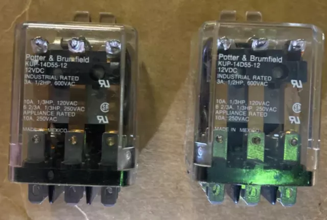 2 Potter & Brumfield KUP-14D55-12 Relays 12VDC 1/3HP, 120VAC 10A *BRAND NEW*