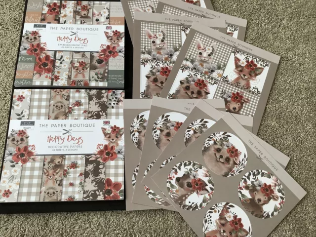 THE Paper Boutique -HAPPY DAYS EMBELLISHMENT PAD & DECORATIVE PAPERS & Toppers.