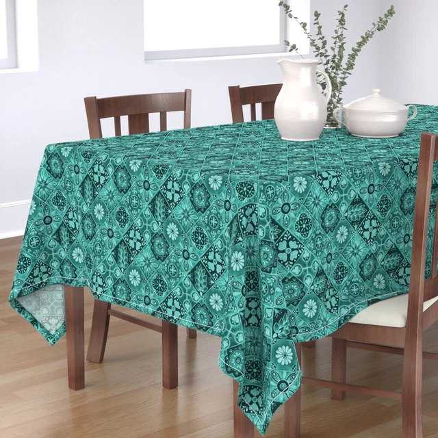 Tablecloth Spanish Tiles Diamond Mexican Talavera Tile Ceramic Cotton Sateen