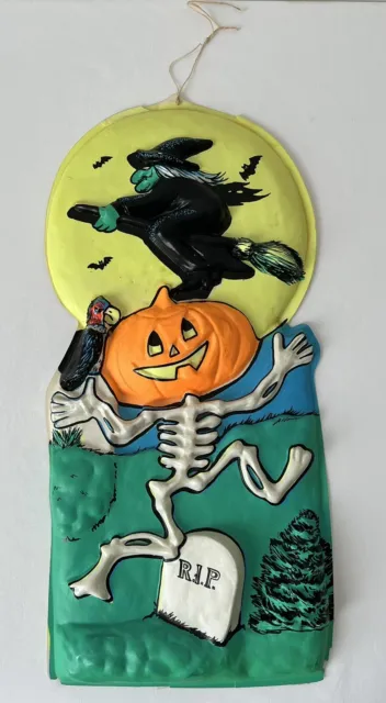 VTG 1950's 60's Halloween Witch Skeleton 3D Molded VacUForm Plastic 20" Retro