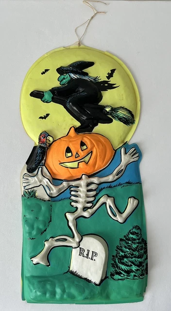 VTG 1950's 60's Halloween Witch Skeleton 3D Molded VacUForm Plastic 20" Retro