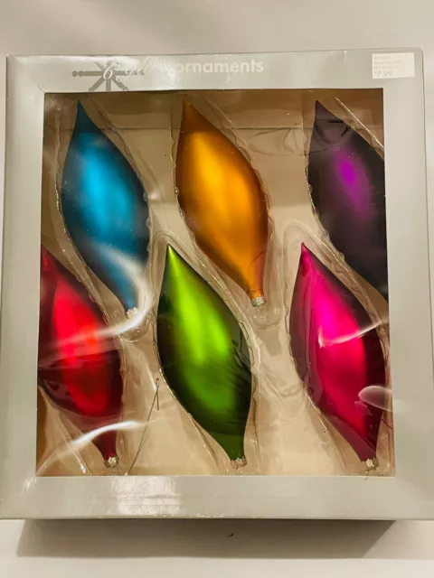 Set of 6 Jewel Tone 5" Teardrop Glass Christmas Ornaments in Box