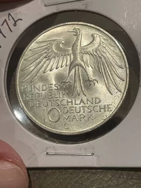 1972 German Deutsche 10 Mark  G Silver Coin Munich Summer Olympics