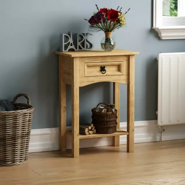 Corona Console Table 1 Drawer Shelf Hallway Solid Pine Storage Furniture Unit