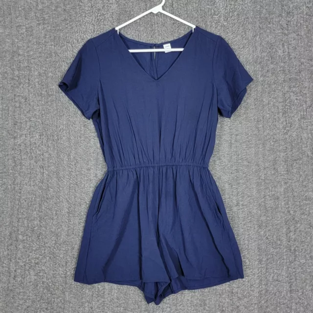 Old Navy Shorts Romper Womens Small Navy Blue Chambray Short Sleeve with Pockets