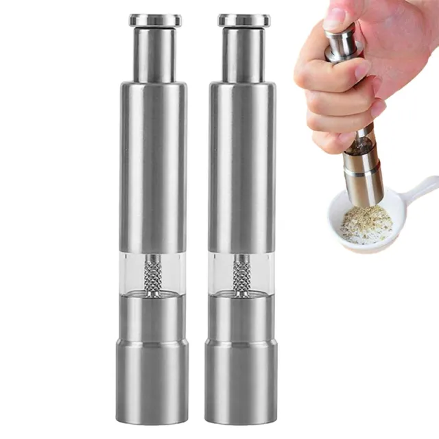 1-2 X Thumb Push Pepper And Salt Mill Manual Shaker Stainless Steel Grinder