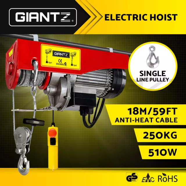 Giantz Electric Hoist Winch 125/250KG Rope Tool Remote Chain Lifting Cable 18M